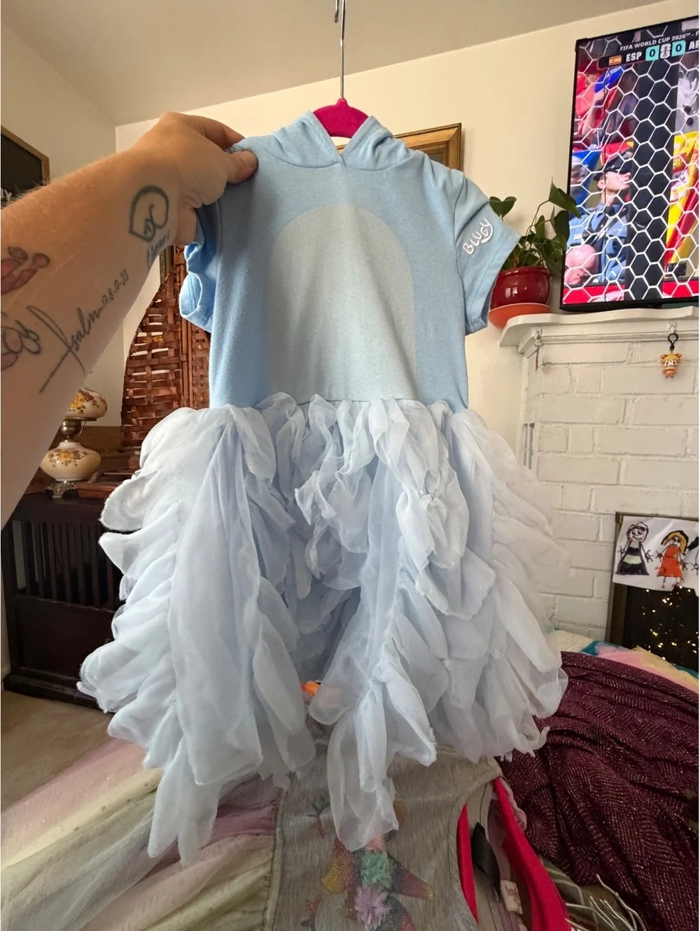 Bluey Themed Light Blue Ruffle Dress for Girls Size 4T